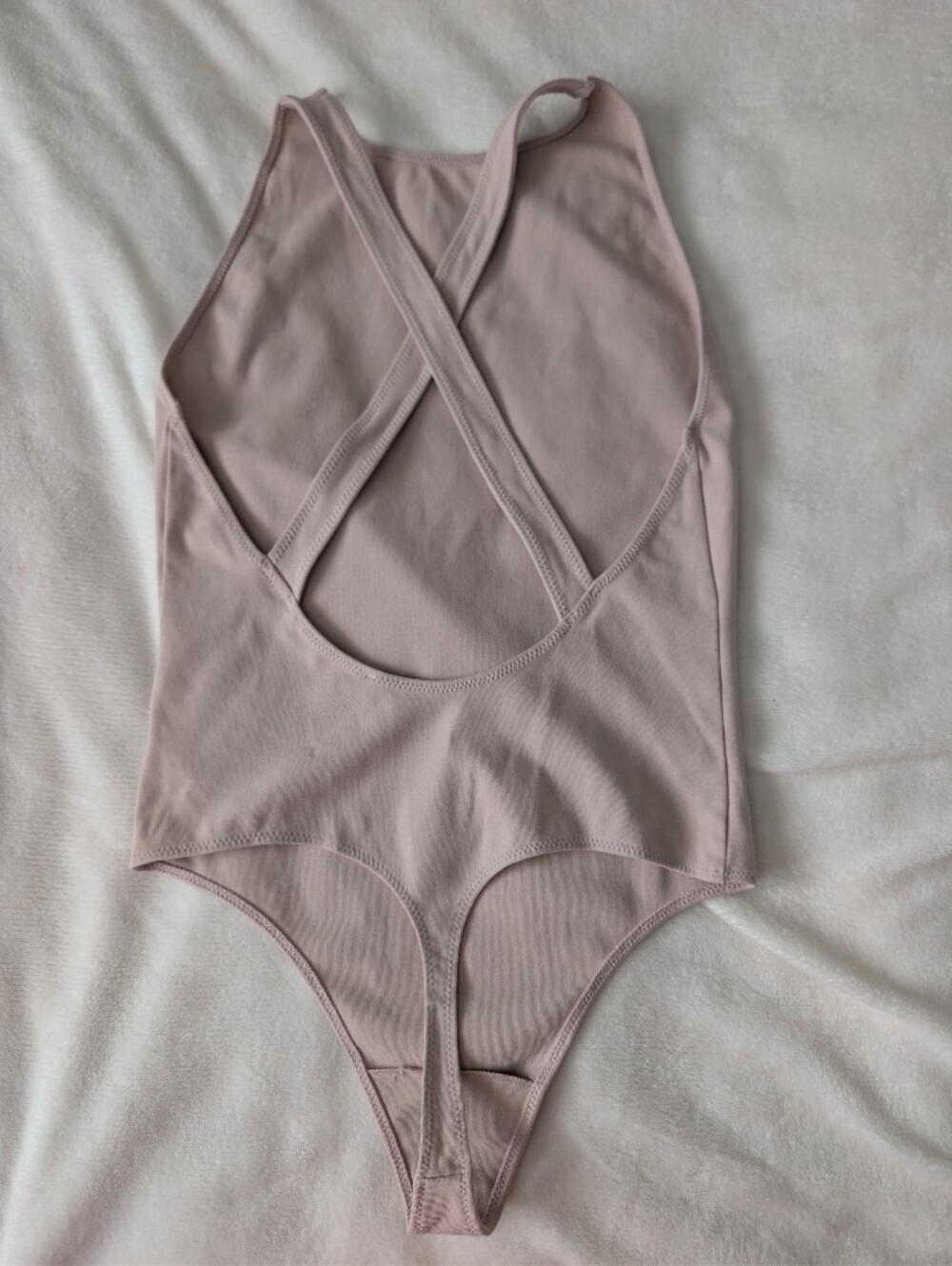 3/$30 Wilfred Cross-Back Cotton Bodysuit in Light Beige